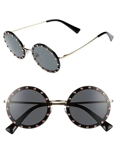 52mm Crystal Embellished Round Sunglasses