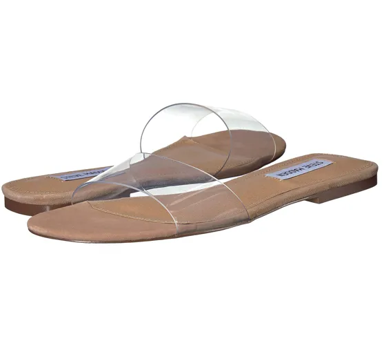 flat sandals with clear ankle strap