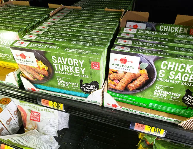 frozen breakfast sausage links in grocery store
