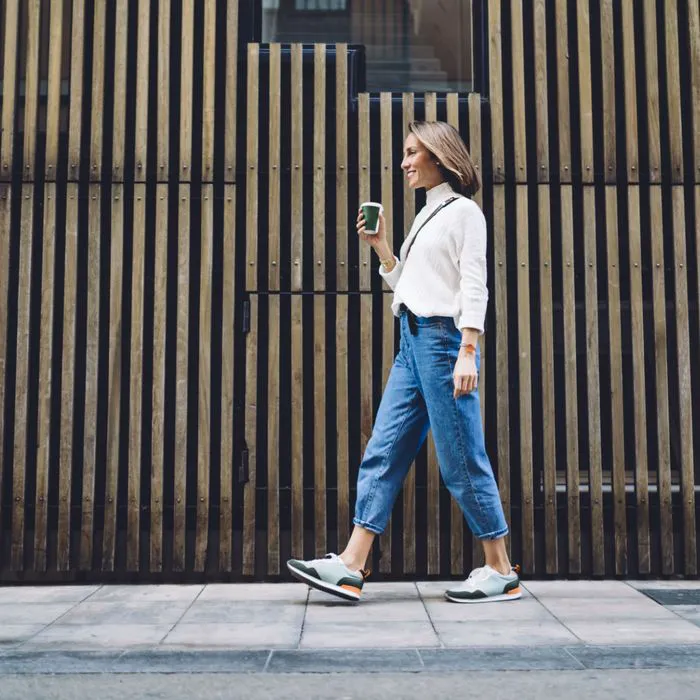 woman walking in city