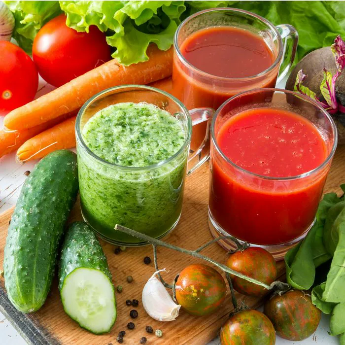 various vegetable juices in glasses