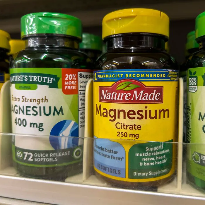 magnesium bottles on shelves