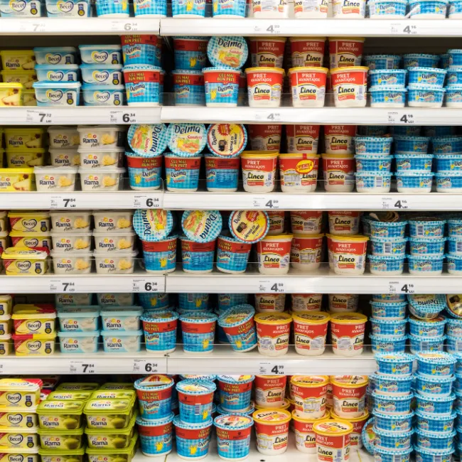 "Margarine displayed in a grocery aisle"