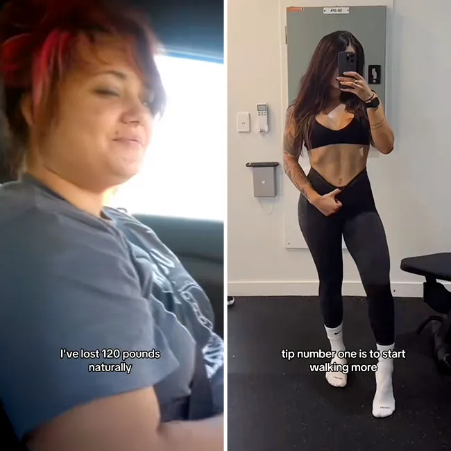 "Before and after weight loss transformation from TikTok"