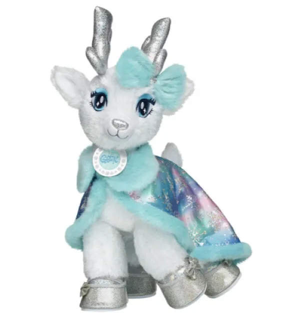 "A festive Build-A-Bear Reindeer plushie wearing a scarf"