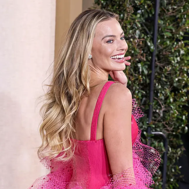 "Margot Robbie in pink dress at the 81st Annual Golden Globe Awards"