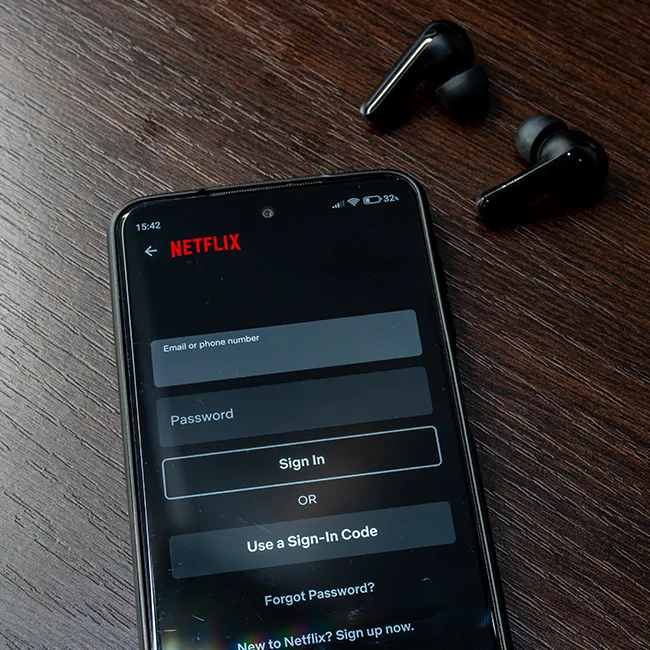 "Netflix login screen on a mobile device"