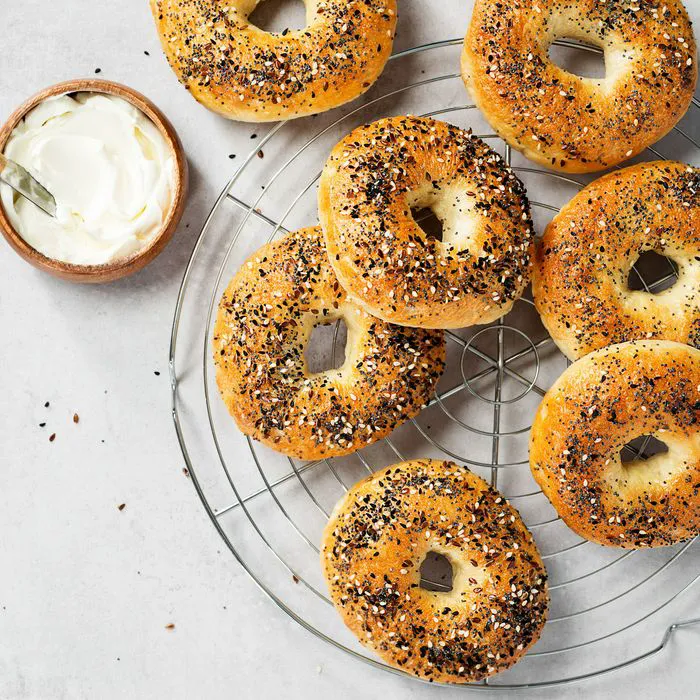 "Fresh bagels from a bakery"