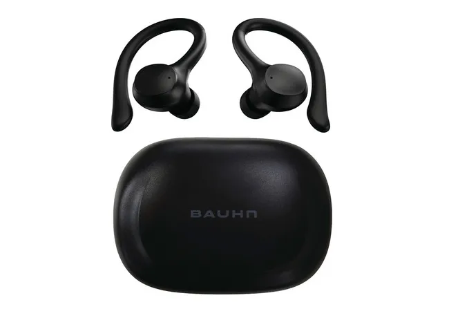 "Bauhn Bluetooth earbuds on display"