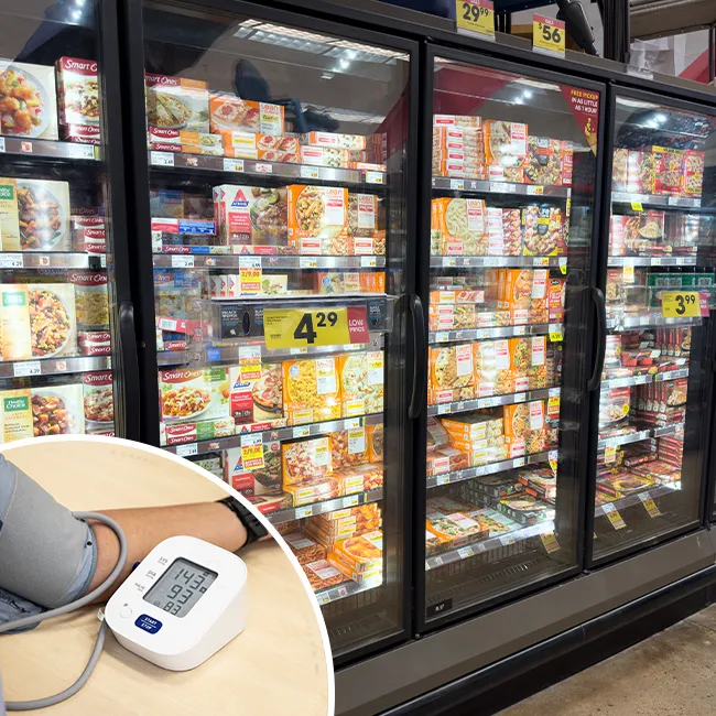 "Frozen foods and blood pressure monitor"
