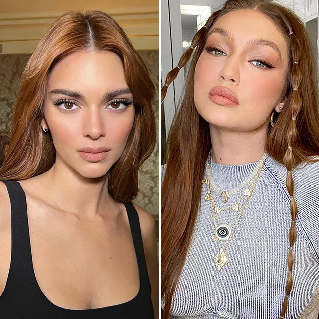 Kendall Jenner and Gigi Hadid sporting soft copper hair.