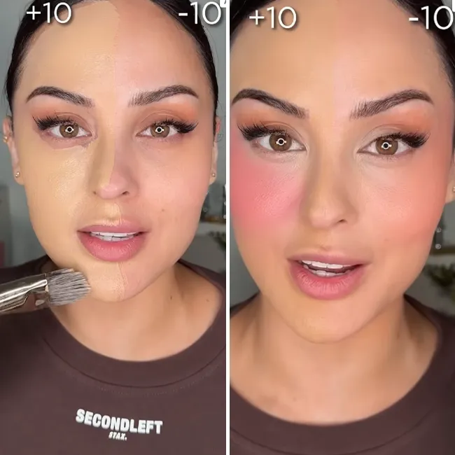 Comparison of older vs younger makeup techniques by Christen Dominique.