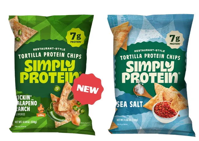 "Simply Protein Sea Salt Jalapeno Ranch Chips bag"