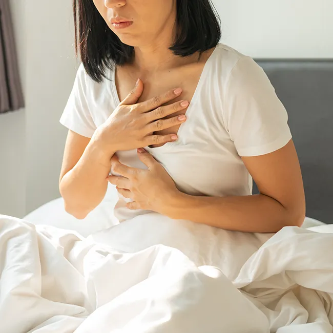 "Woman feeling nausea"